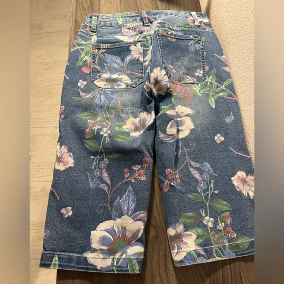 Flamingals Floral Denim High-waisted Shorts, Small - Picture 2 of 5